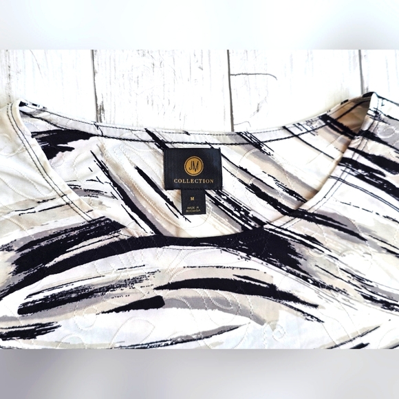 JM Collection Black & White Soft Stretchy Abstract Half Sleeve Top Blouse Size M - Picture 6 of 8